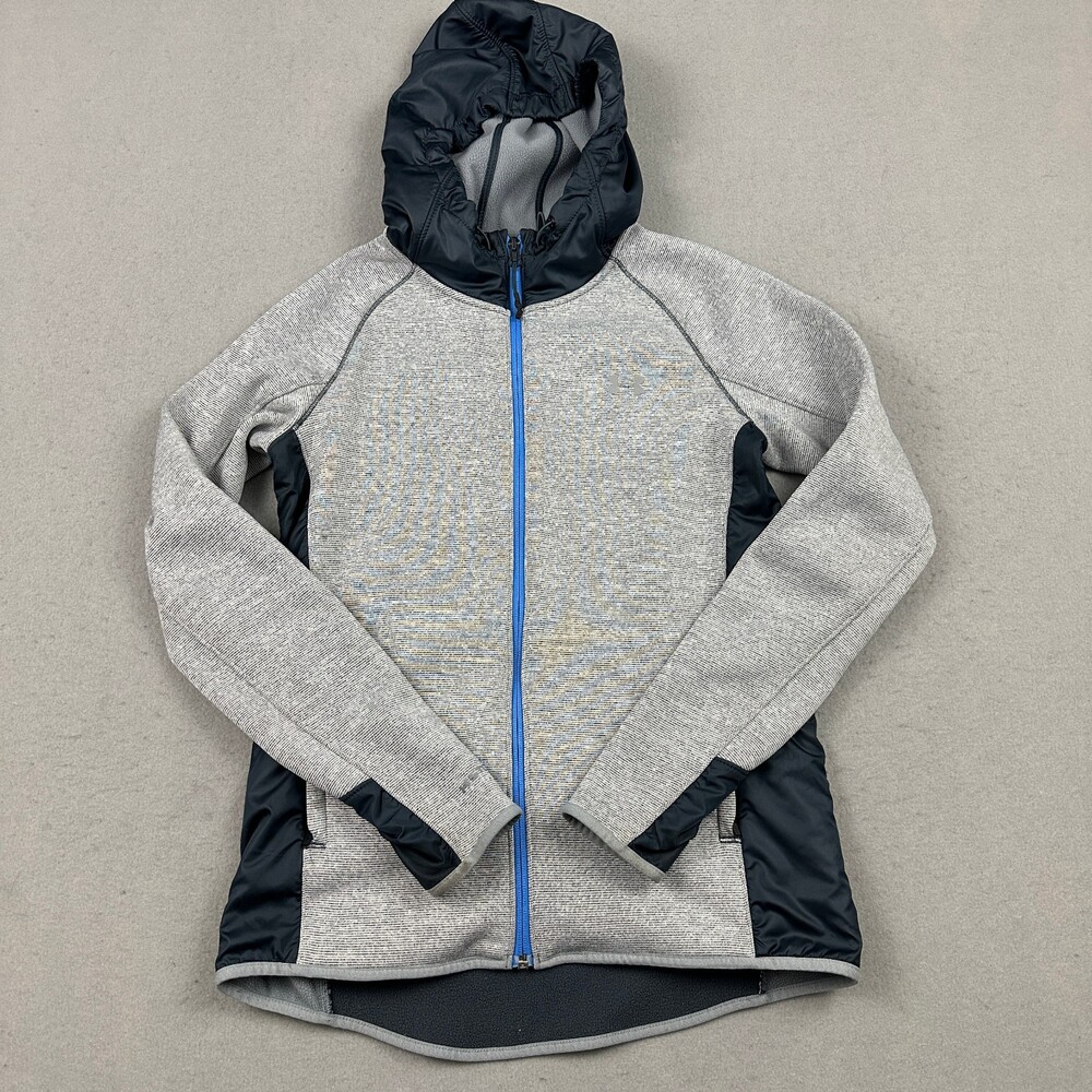 Under Armour Jacket Men Small Gray Panels Coldgear Hooded Pullover Windbreaker *